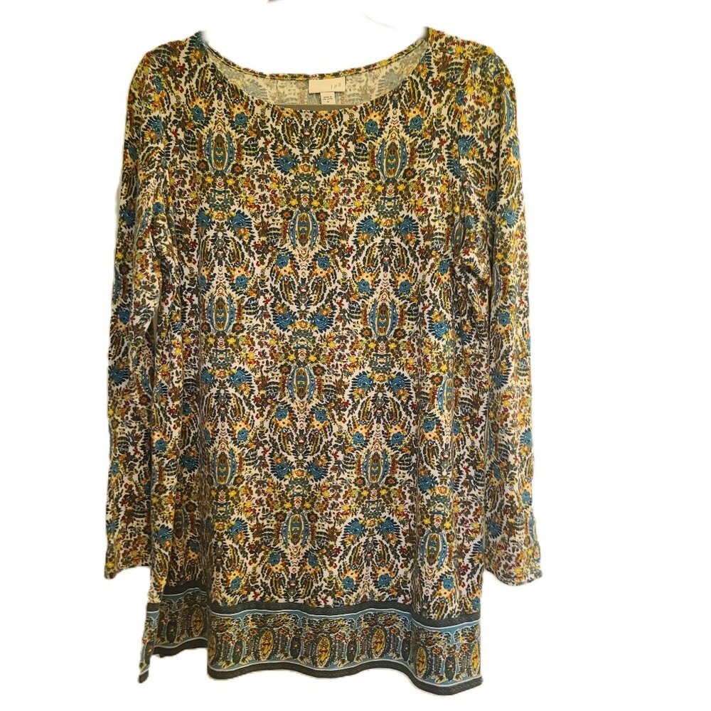 J JILL Floral and Leaf Print Cotton Blend Tunic Size Medium